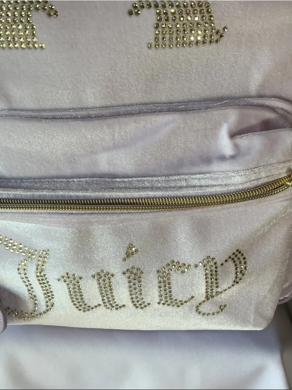 ⭐ Juicy Couture Y2K Pink Velour Backpack Rhinestone Logo Heart Coin Purse